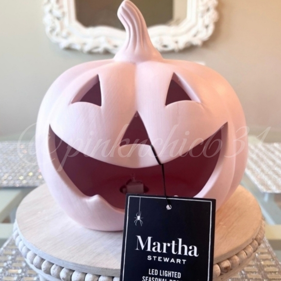 Martha Stewart Other - 🩷 LED Martha Stewart Baby Pink Ceramic Light Up Halloween Pumpkin